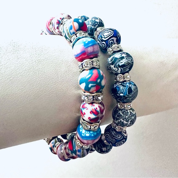 Viva Beads Chunky Silver Clay Set of Two Bracelets Handmade & Unique 🌟 NWT - Picture 2 of 2